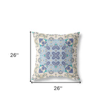 18” White Blue Rose Box Indoor Outdoor Zippered Throw Pillow