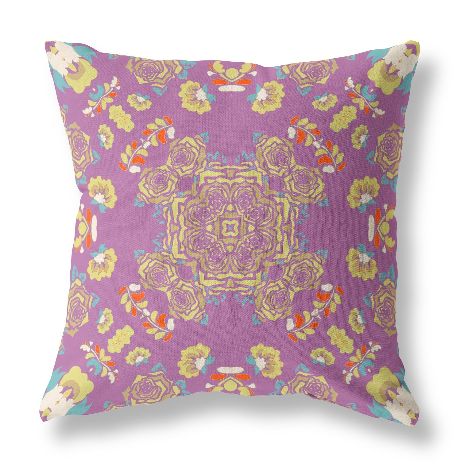18” Purple Yellow Wreath Indoor Outdoor Zippered Throw Pillow