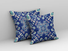 18” Blue Cream Wreath Indoor Outdoor Zippered Throw Pillow