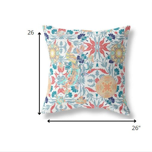 18" White Red Peacock Indoor Outdoor Zip Throw Pillow