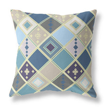 18” Blue Gold Tile Indoor Outdoor Zippered Throw Pillow
