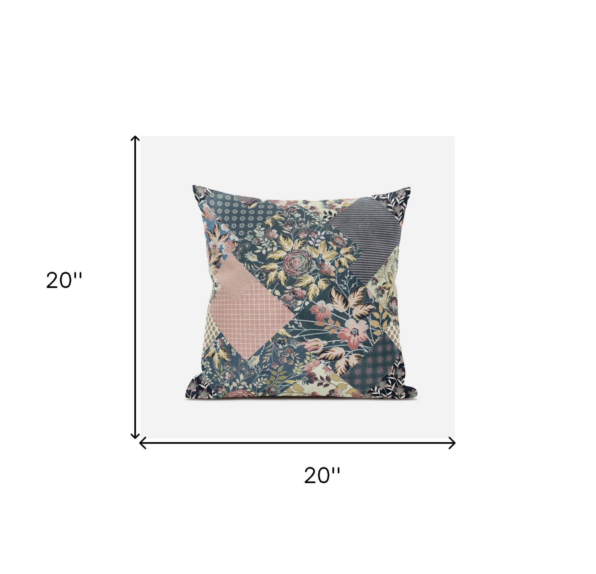 18" Green Peach Floral Suede Throw Pillow