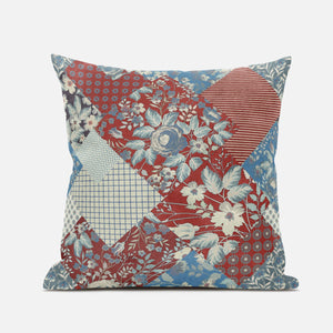16" Aqua Red Floral Suede Throw Pillow