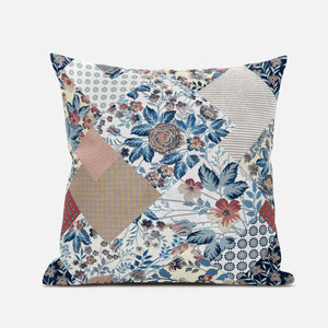 16" Blue Peach Floral Suede Throw Pillow
