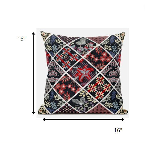 16 英寸黑紅貼片絨面革抱枕