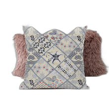 16” Cream Gray Patch Suede Throw Pillow