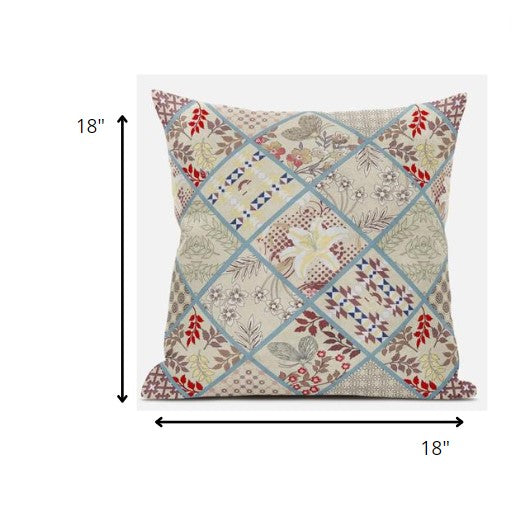 18 英寸奶油紅色貼片絨面革抱枕