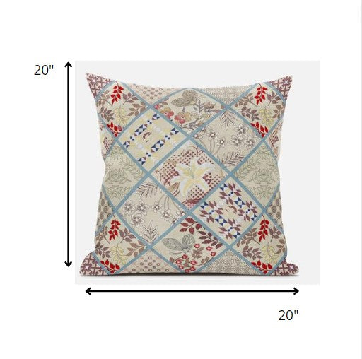 18 英寸奶油紅色貼片絨面革抱枕