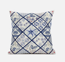 16” White Navy Patch Suede Throw Pillow