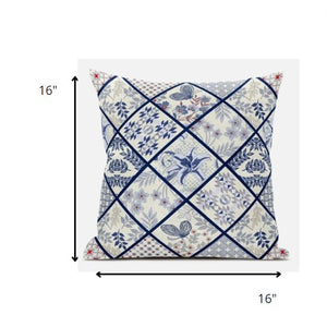 16” White Navy Patch Suede Throw Pillow