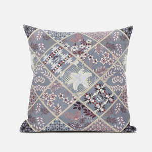 16” Gray Pink Patch Suede Throw Pillow