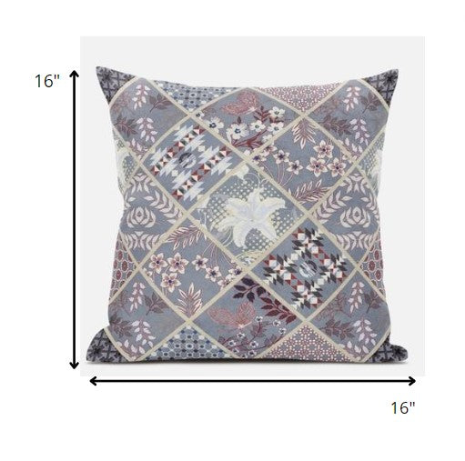 16” Gray Pink Patch Suede Throw Pillow