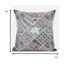 16” Gray Pink Patch Suede Throw Pillow