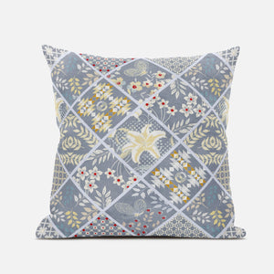 16” Gray Yellow Patch Suede Throw Pillow