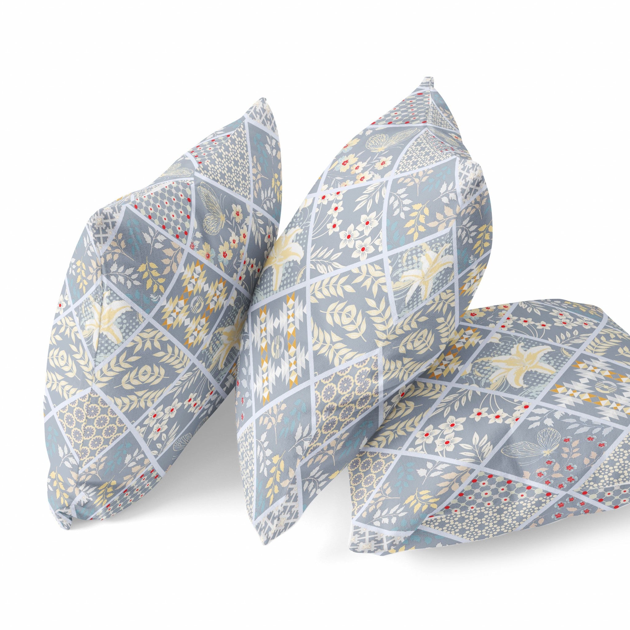 18 英寸灰黃色貼片絨面革抱枕