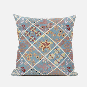 18 英寸藍色黃色貼片絨面革抱枕