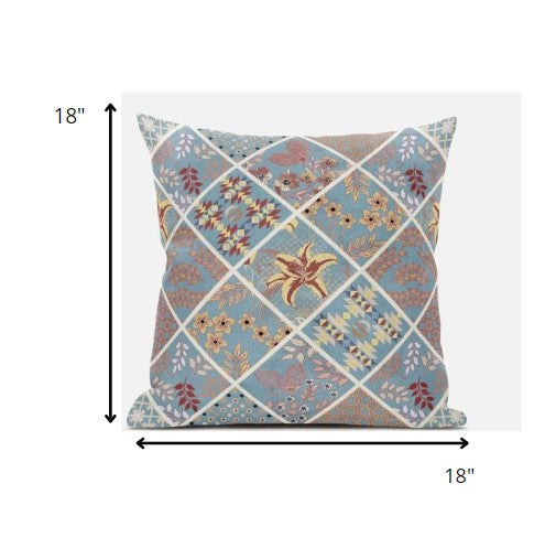 18 英寸藍色黃色貼片絨面革抱枕