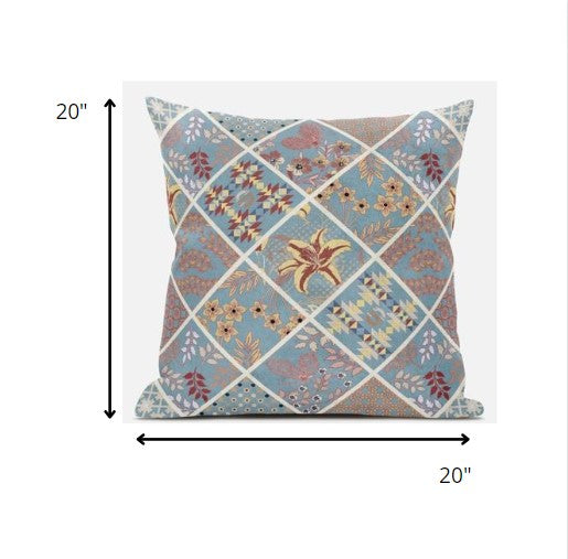 18 英寸藍色黃色貼片絨面革抱枕