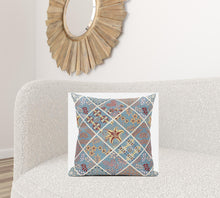 18 英寸藍色黃色貼片絨面革抱枕