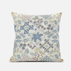 16” White Blue Patch Suede Throw Pillow