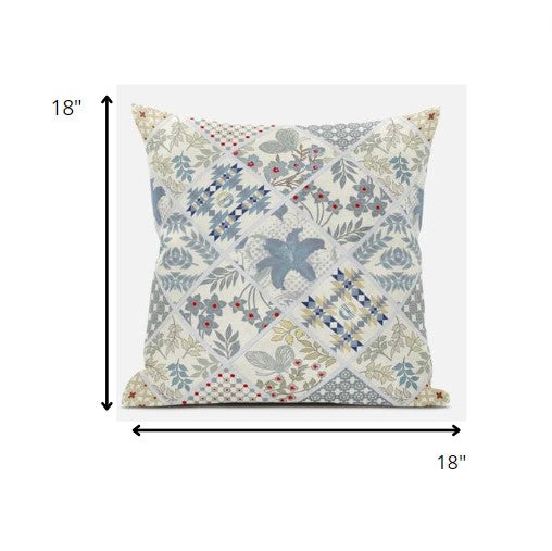 18 英寸白色藍色貼片絨面革抱枕