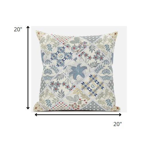 18 英寸白色藍色貼片絨面革抱枕