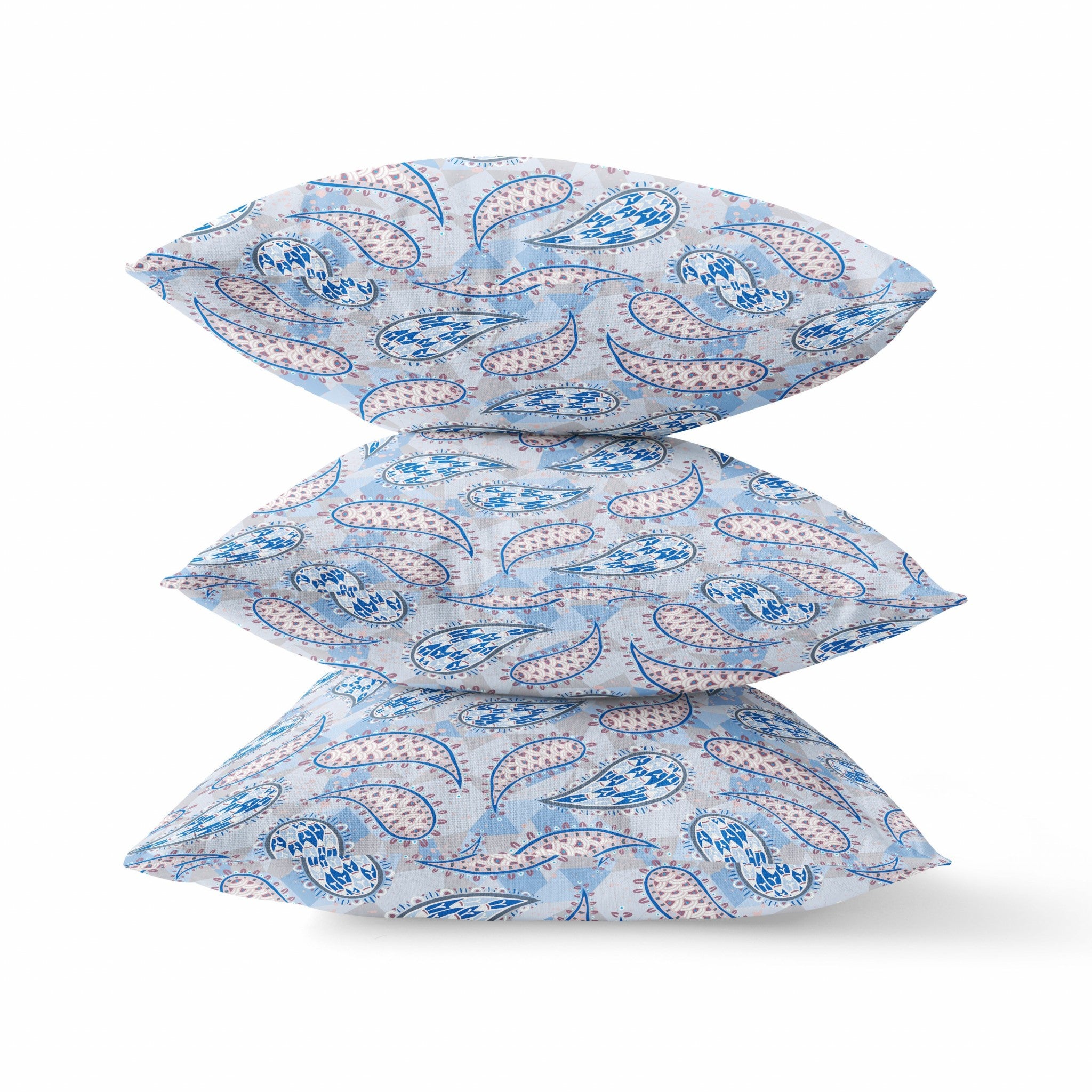 16” Blue Gray Boho Paisley Suede Throw Pillow