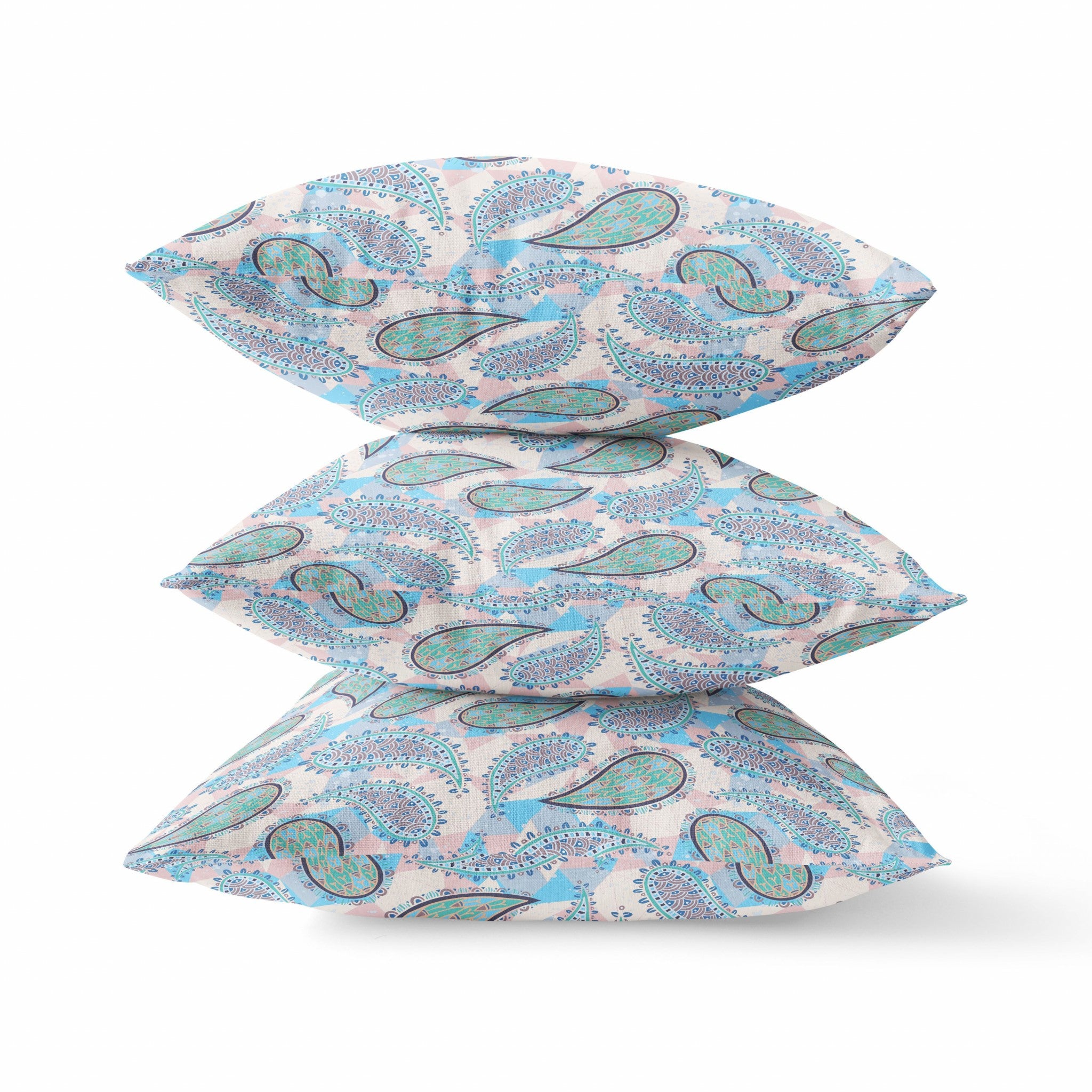 16 英寸藍綠色波西米亞風佩斯利絨面革抱枕