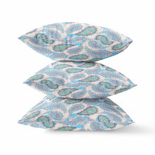 16 英寸藍綠色波西米亞風佩斯利絨面革抱枕