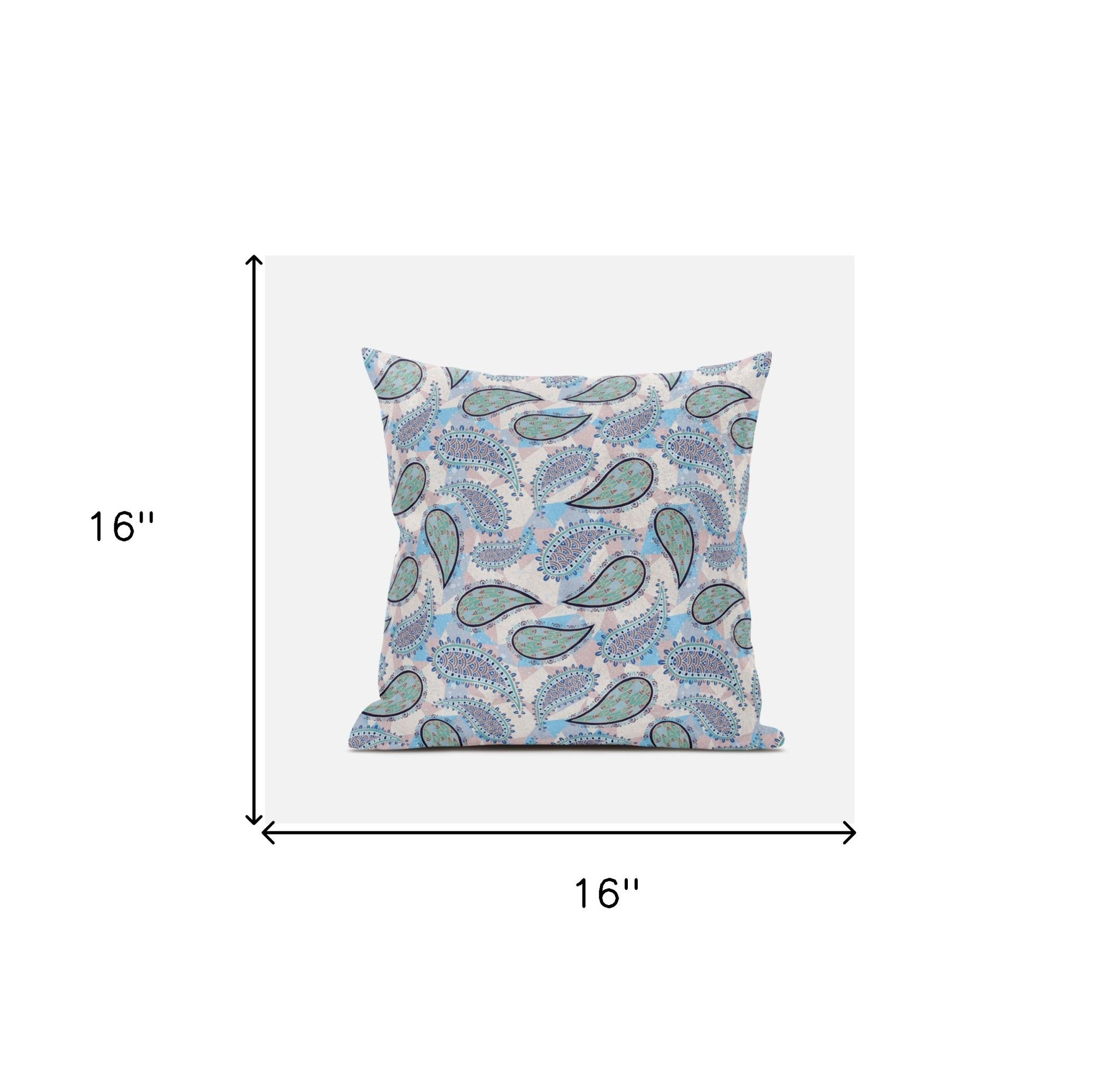 16 英寸藍綠色波西米亞風佩斯利絨面革抱枕