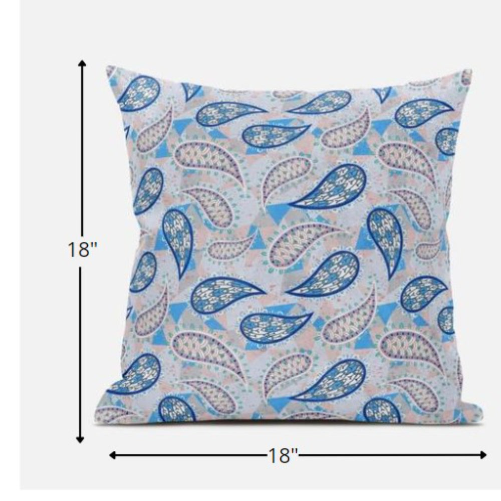 18 英寸藍桃波西米亞佩斯利絨面革抱枕