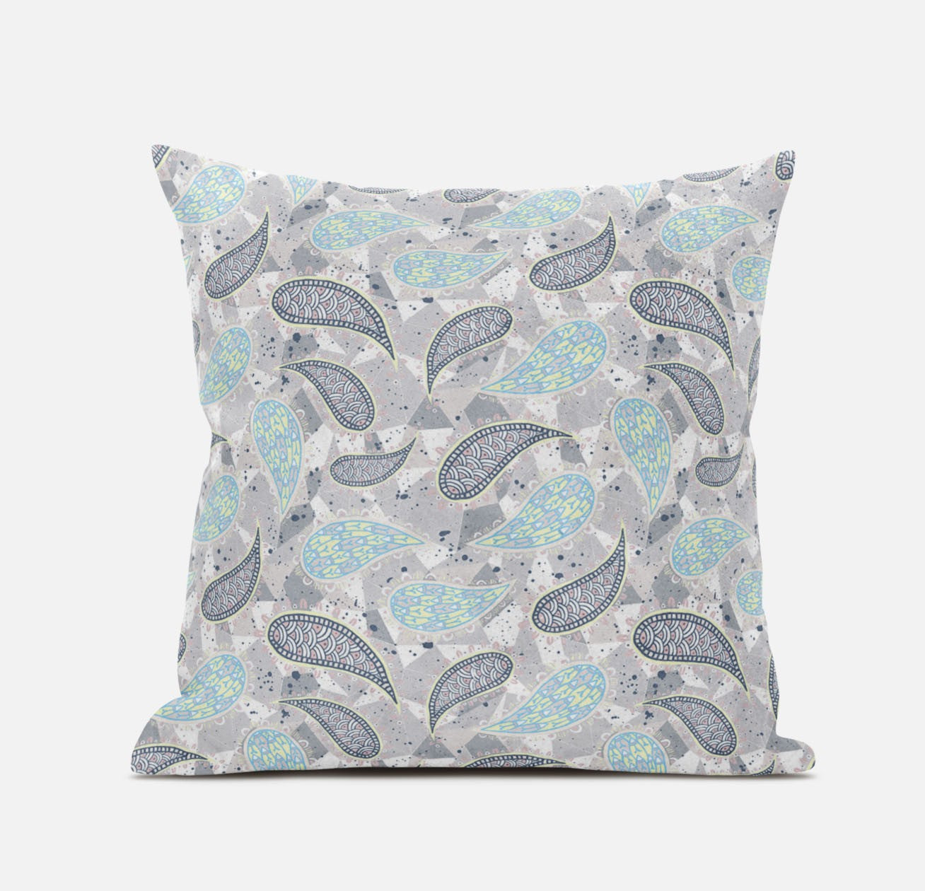 16 英寸灰色綠松石波西米亞風佩斯利絨面革抱枕