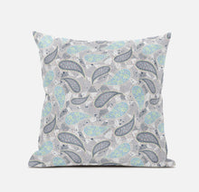 16 英寸灰色綠松石波西米亞風佩斯利絨面革抱枕