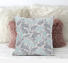 16 英寸灰色綠松石波西米亞風佩斯利絨面革抱枕