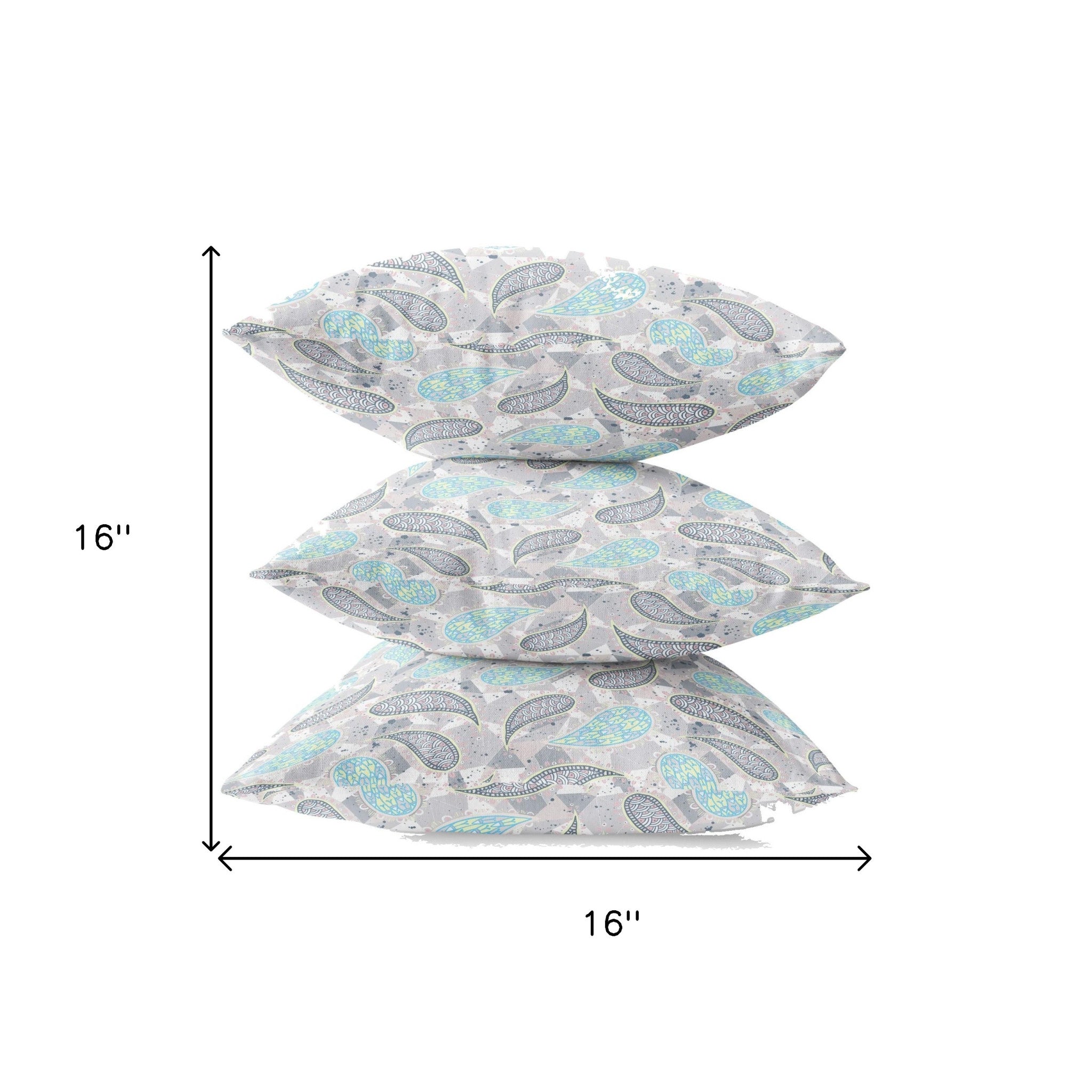 16 英寸灰色綠松石波西米亞風佩斯利絨面革抱枕