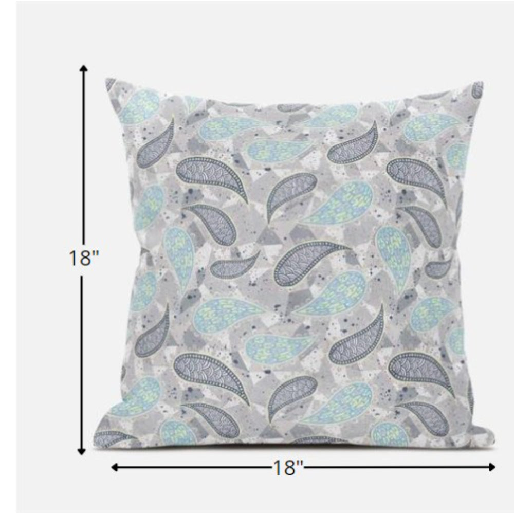 18 英寸灰色綠松石色波西米亞佩斯利絨面革抱枕