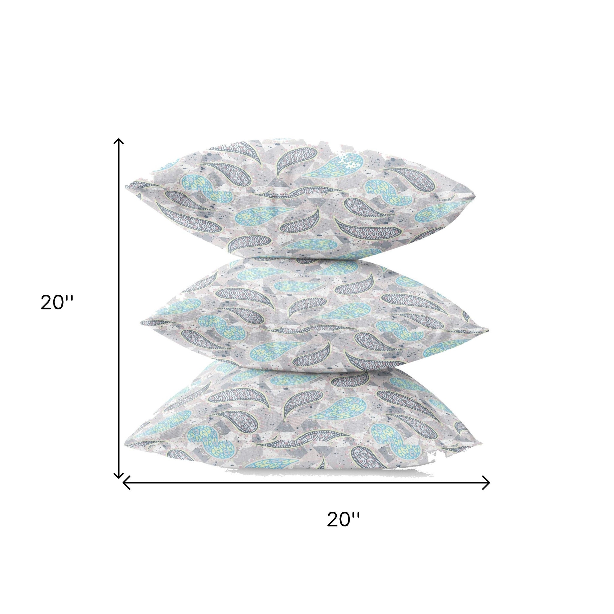 18 英寸灰色綠松石色波西米亞佩斯利絨面革抱枕