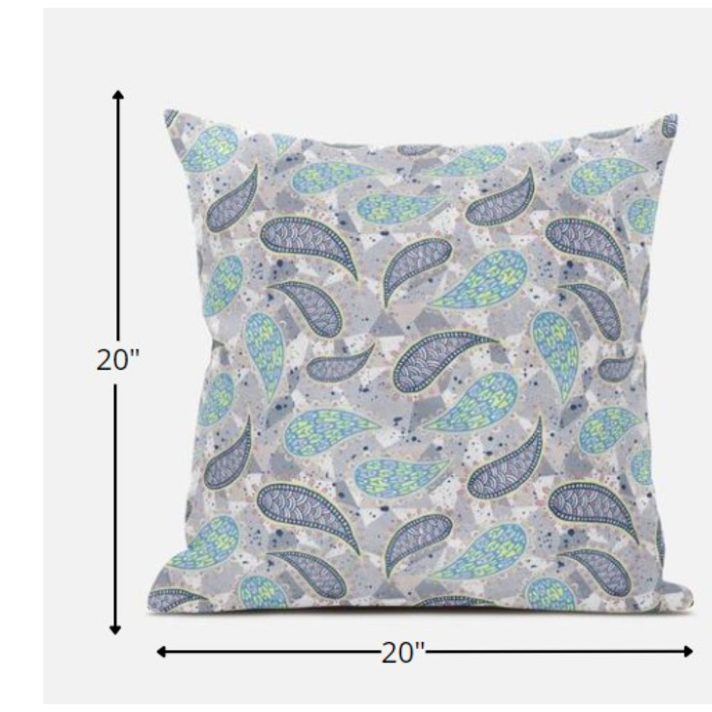 Cojín de gamuza Paisley boho gris verde de 18 "