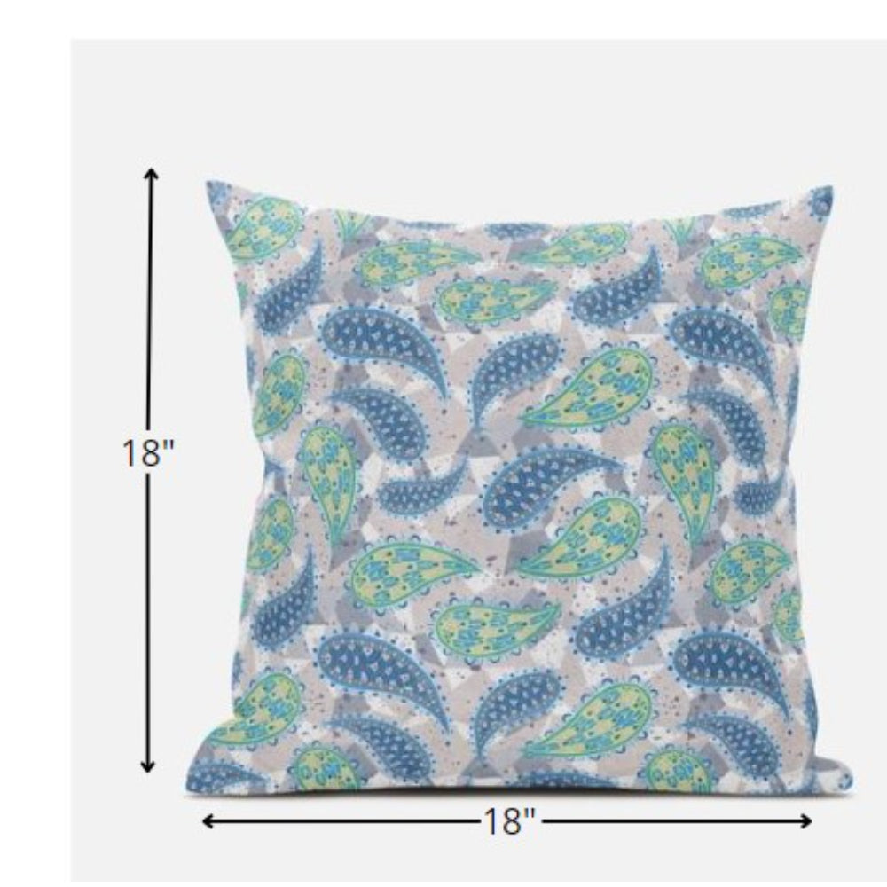 18 英寸綠色靛藍波西米亞佩斯利絨面革抱枕