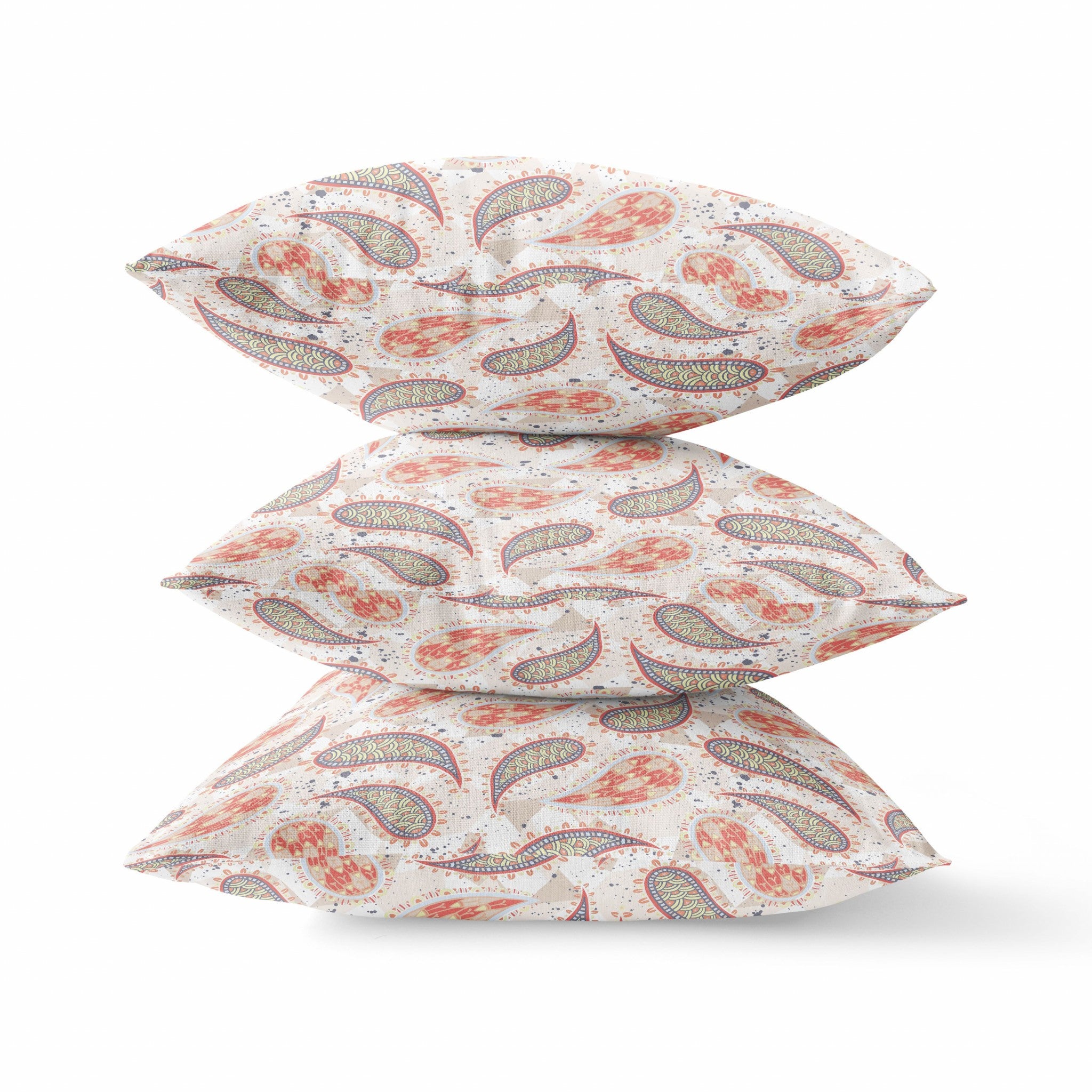 16” Red Beige Boho Paisley Suede Throw Pillow