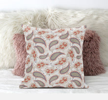 16” Red Beige Boho Paisley Suede Throw Pillow
