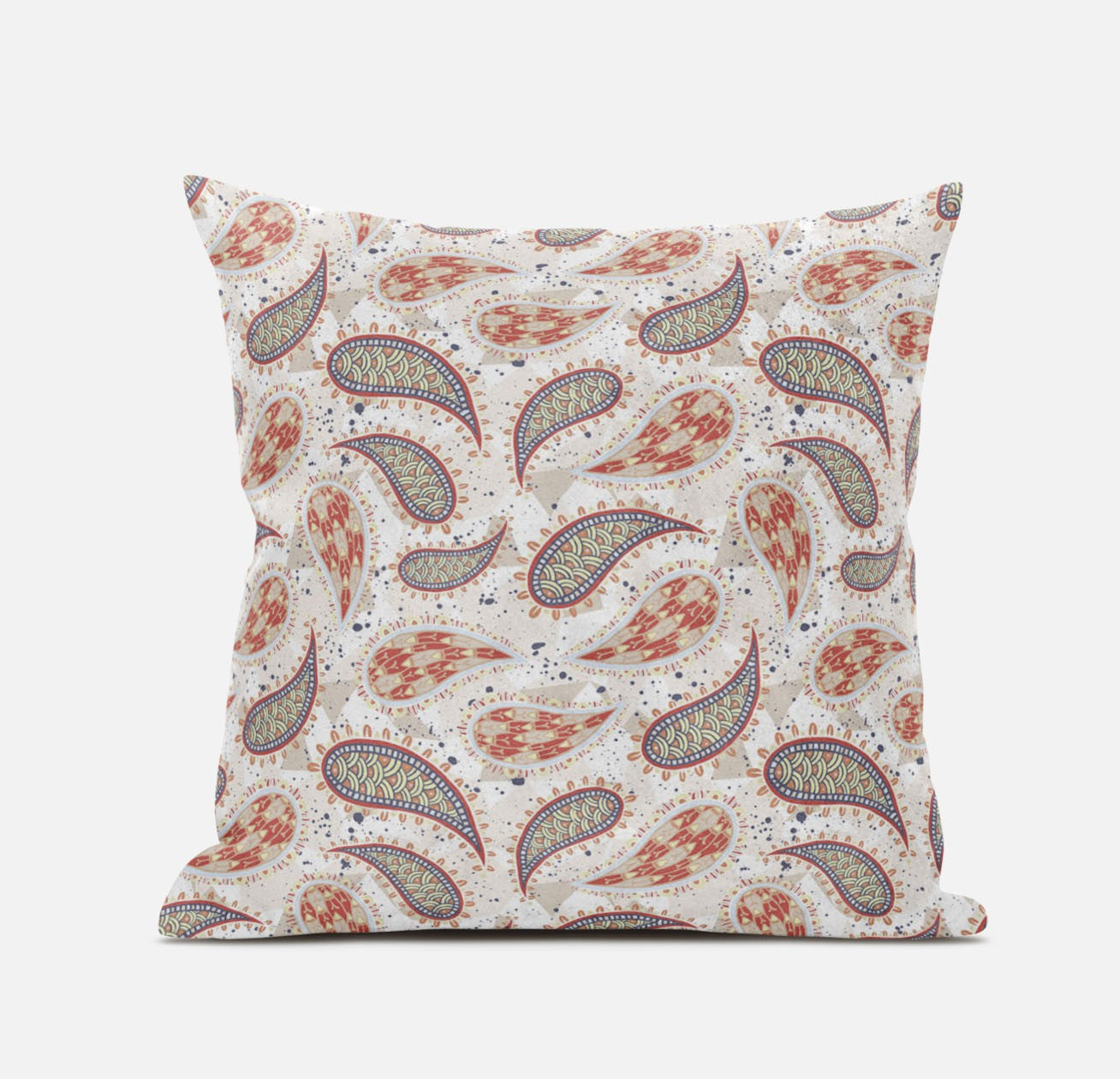 Cojín de gamuza boho Paisley rojo beige de 18"