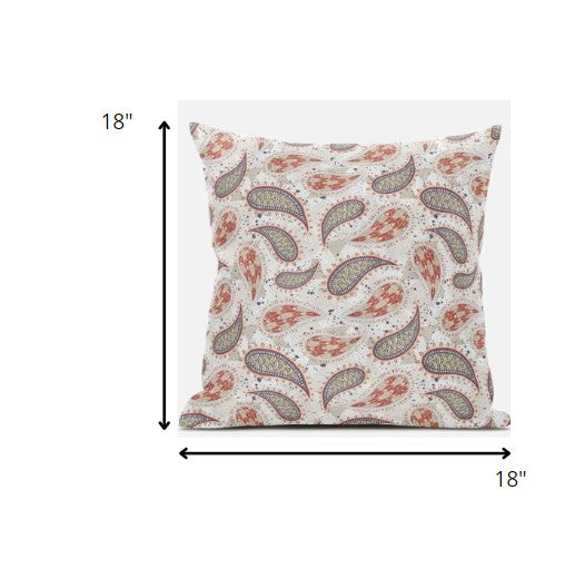 Cojín de gamuza boho Paisley rojo beige de 18"