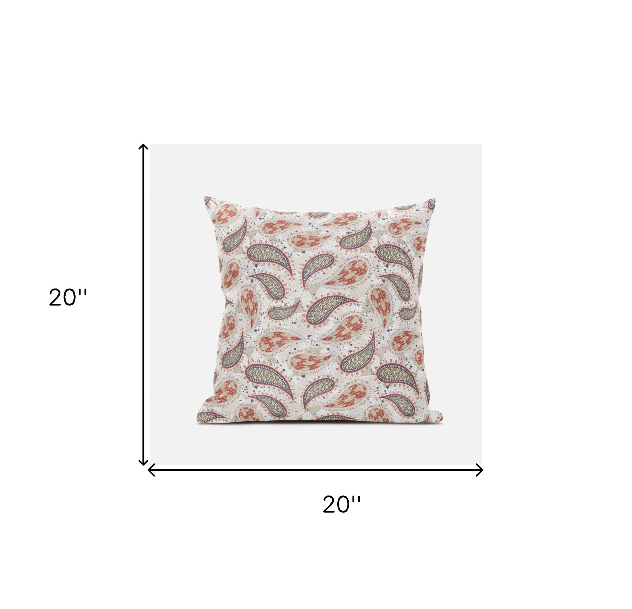 Cojín de gamuza boho Paisley rojo beige de 18"