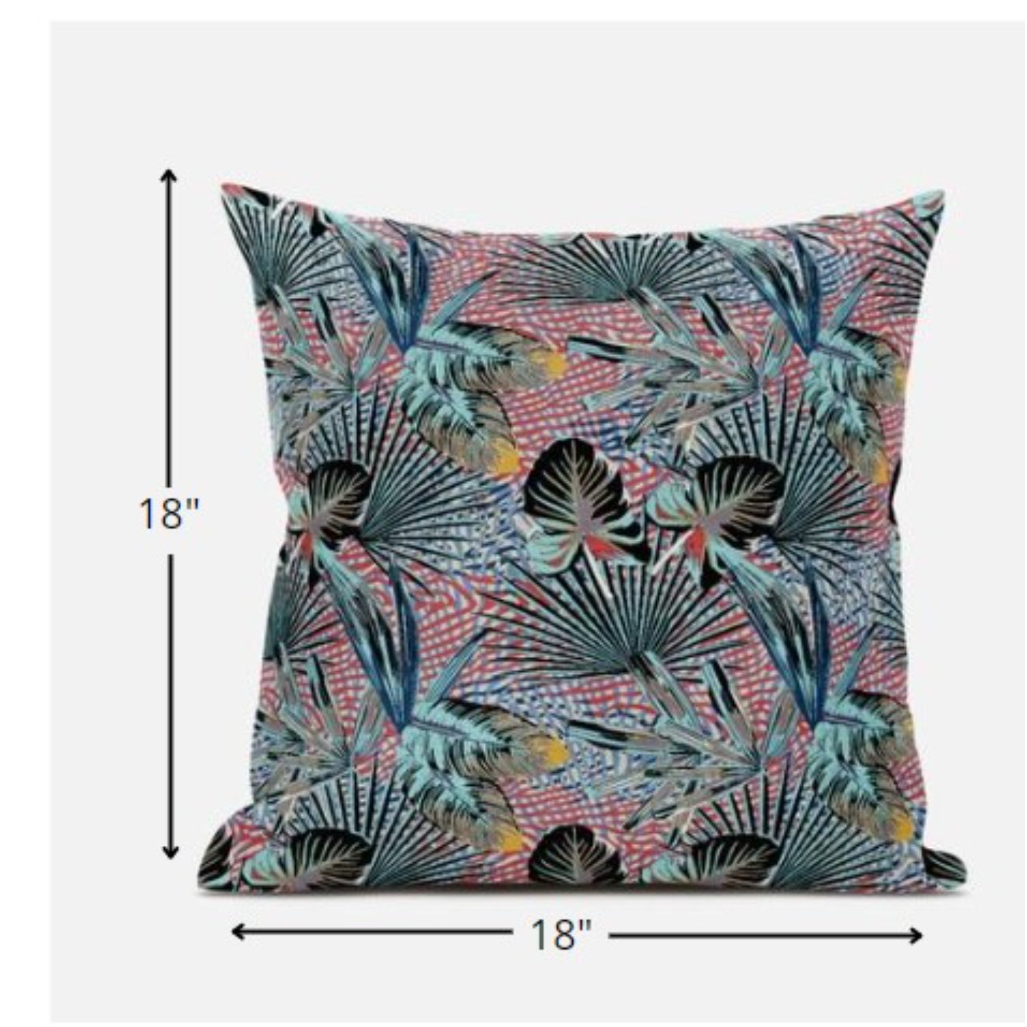 Cojín de gamuza tropical rojo aguamarina de 18"