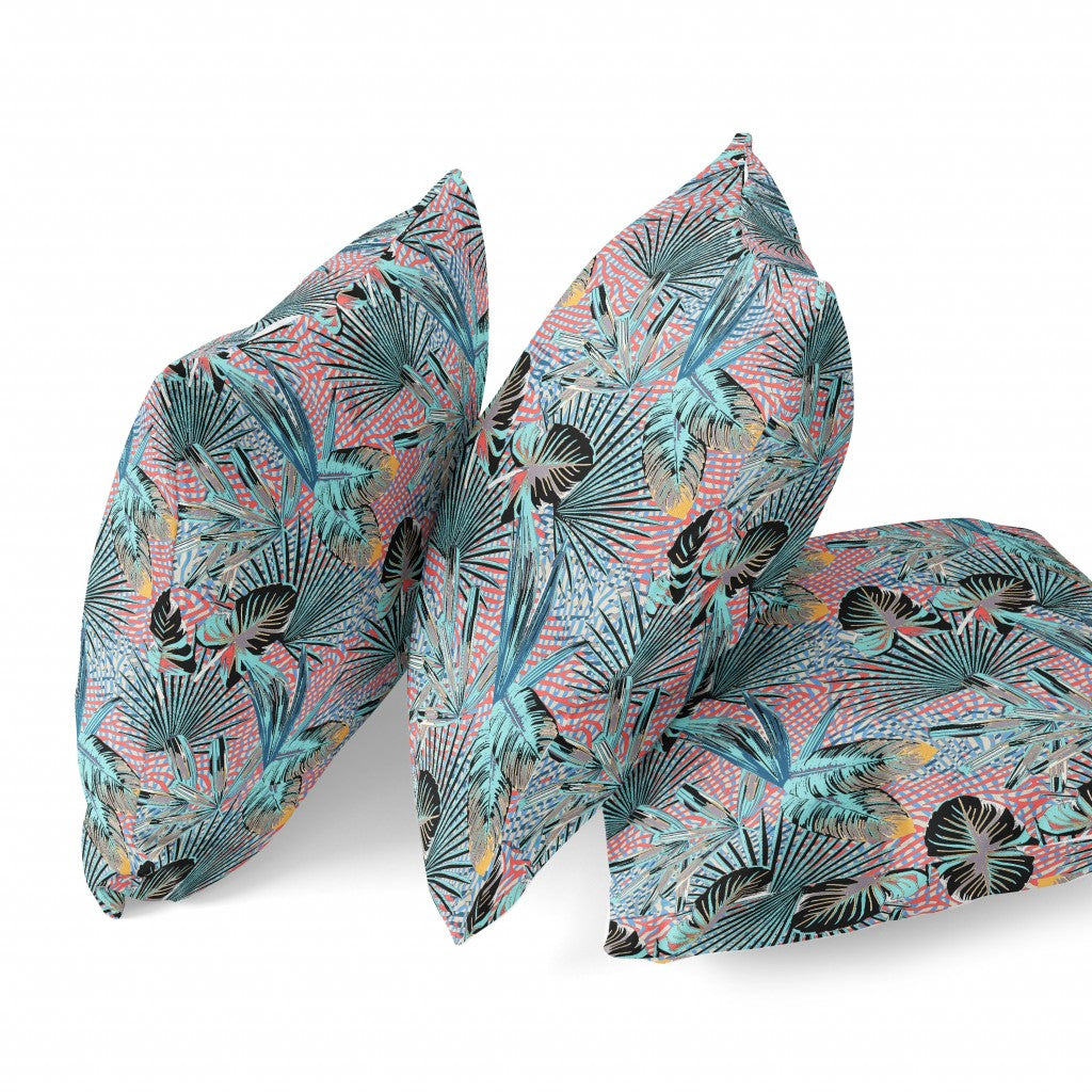 Cojín de gamuza tropical rojo aguamarina de 18"