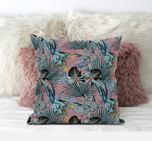 Cojín de gamuza tropical rojo aguamarina de 18