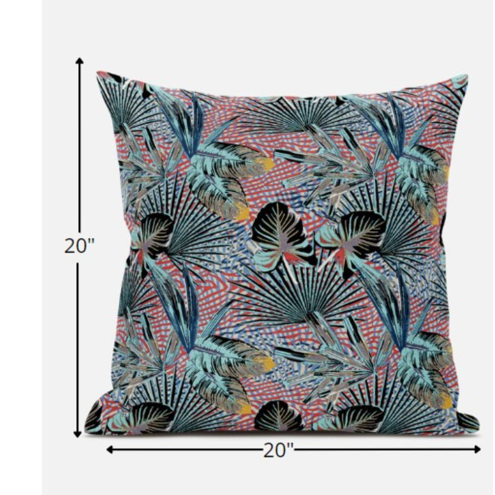 Cojín de gamuza tropical rojo aguamarina de 18"