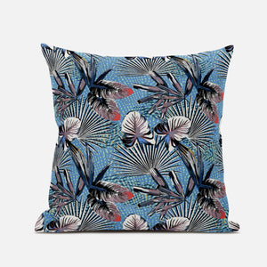 Black Blue Tropical Suede Throw Pillow 16”