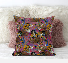 Cojín de gamuza tropical dorado magenta de 18